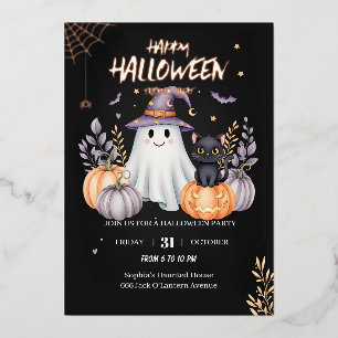 Invitación Con Relieve Metalizado Magia fiesta de Halloween