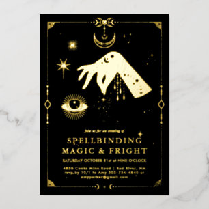 Invitación Con Relieve Metalizado Magia Oculata Embrujadora   Halloween Elegante