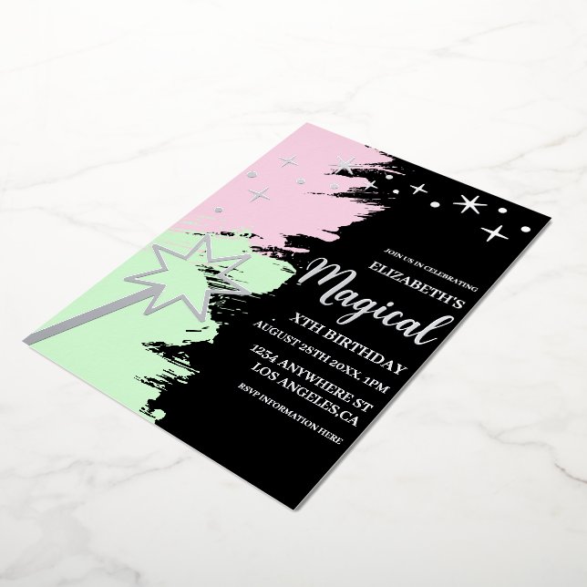 Invitación Con Relieve Metalizado Magical Birthday (girado)