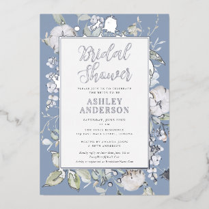 Invitación Con Relieve Metalizado Magnífico Dusty Blue Bridal Shower Silver