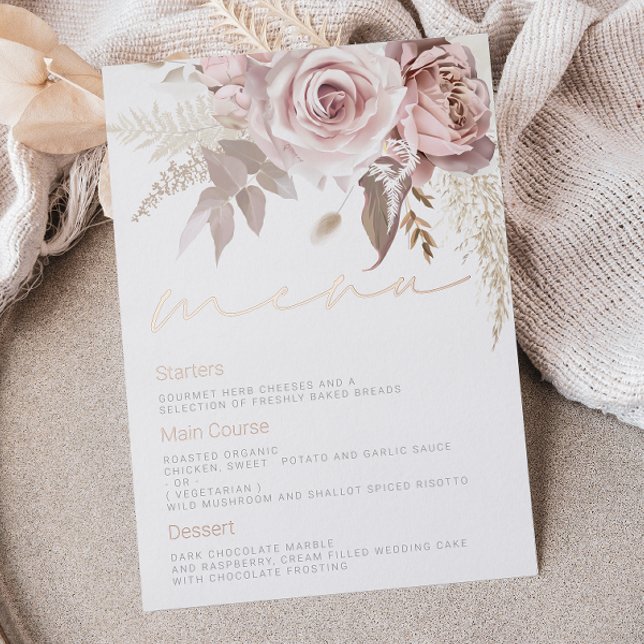 Invitación Con Relieve Metalizado Magnífico menú Rosa Boda floral de Rubor (Subido por el creador)
