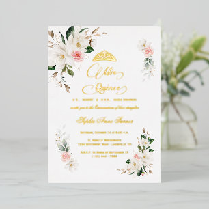Invitación Con Relieve Metalizado Magnolia blanca RELIEVE METALIZADO floral rosado r