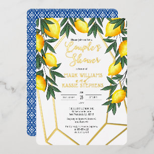 Invitación Con Relieve Metalizado Main Squeeze Lemons Ducha de Pareja Italiana de Or