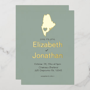 Invitación Con Relieve Metalizado Maine State Destination Wedding Gold
