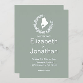 Invitación Con Relieve Metalizado Maine State Silhouette Simple Destination Wedding