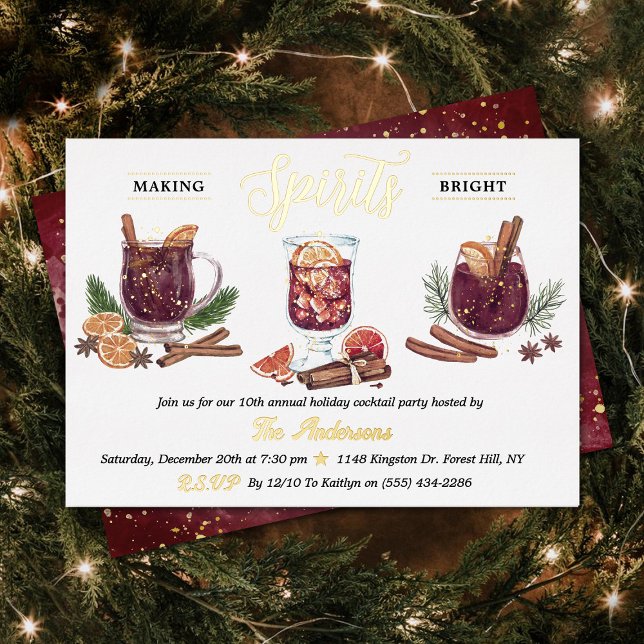Invitación Con Relieve Metalizado Making Spirits Bright | Holiday Cocktail Party (Subido por el creador)