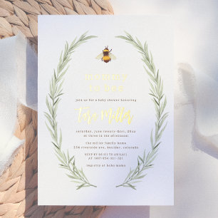 Invitación Con Relieve Metalizado Mamá Brillante Para Abeja Linda Fiesta de Revelaci