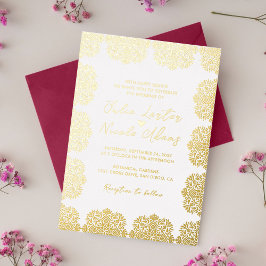 Invitación Con Relieve Metalizado Mandala de Boda Geométrica de Lujo Estético