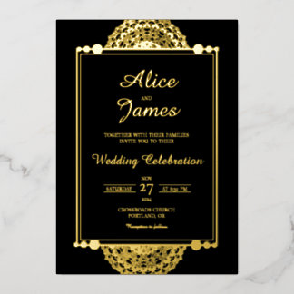 Invitación Con Relieve Metalizado Mandala Doble Marco Boda Royal Negro Hoja de Oro