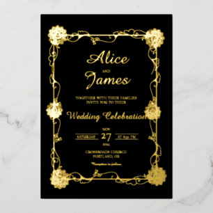 Invitación Con Relieve Metalizado Mandala Floral Elegante Boda con Hojuela de Oro Ne
