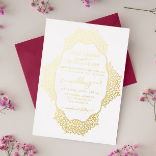 Invitación Con Relieve Metalizado Mandalá geométrico de celosía marroquí Boda