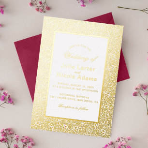 Invitación Con Relieve Metalizado Mandalá geométrico de celosía marroquí para boda