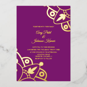 Invitación Con Relieve Metalizado Mándala Indio Moderno Rosa Púrpura Prensado para B