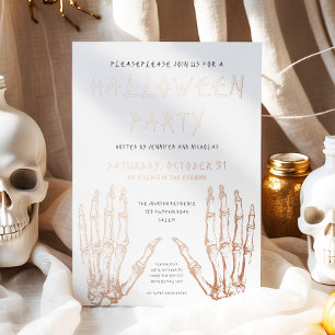 Invitación Con Relieve Metalizado Manos de Esqueleto Espeluznantes Fiesta de Hallowe
