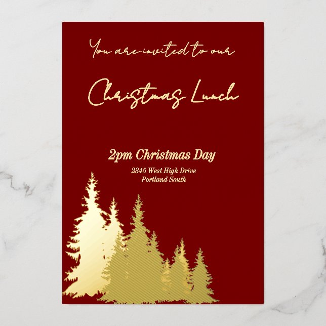 Invitación Con Relieve Metalizado Mantequilla roja profunda árboles amarillos Feliz  (Anverso)