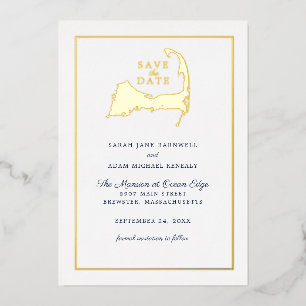 Invitación Con Relieve Metalizado Mapa Clásico de Cape Cod para Boda Save the Date