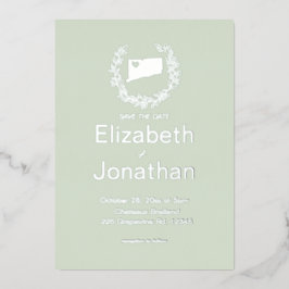 Invitación Con Relieve Metalizado Mapa de Connecticut Boda de destino simple