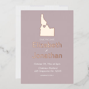 Invitación Con Relieve Metalizado Mapa de Idaho destino de boda guardar la fecha ros