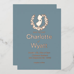 Invitación Con Relieve Metalizado Mapa de Nueva Jersey Destino de Boda  