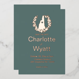 Invitación Con Relieve Metalizado Mapa de Nuevo Hampshire Boda de Destino