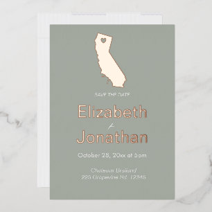 Invitación Con Relieve Metalizado Mapa del Estado de California con guión y rosa par