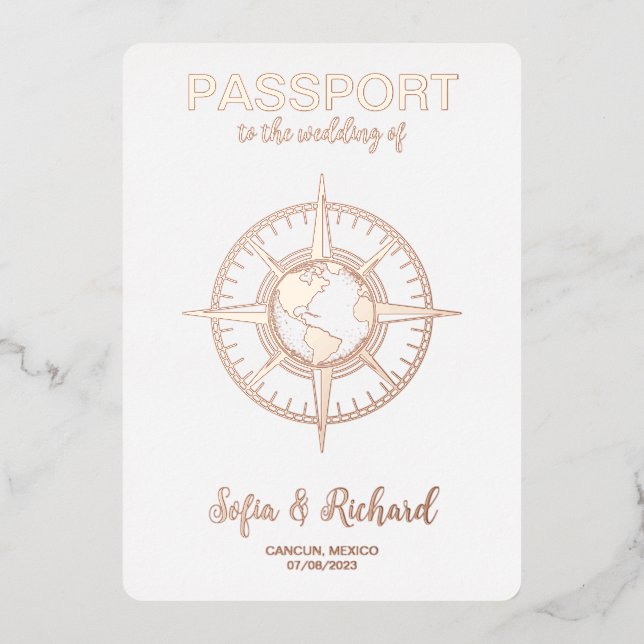 Invitación Con Relieve Metalizado Mapa del mundo del Relieve metalizado dorado de bo (Anverso)