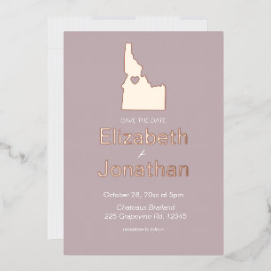 Invitación Con Relieve Metalizado Mapa Idaho Boda De Destino Guardar La Fecha Rosa