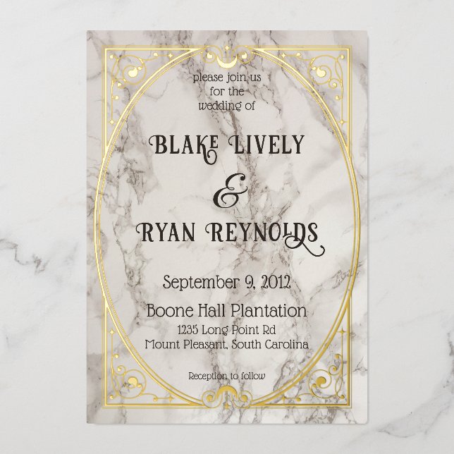 Invitación Con Relieve Metalizado Marble Art Nouveau (Anverso)