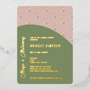 Invitación Con Relieve Metalizado Marcas verdes de sabio y ducha matrimonial