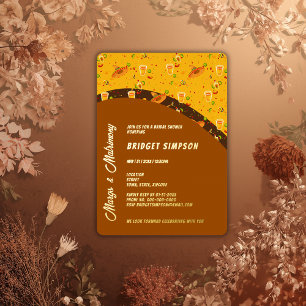 Invitación Con Relieve Metalizado marchas de moda boho y ducha matrimonial