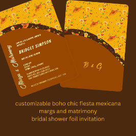 Invitación Con Relieve Metalizado marchas de moda boho y ducha matrimonial