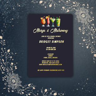 Invitación Con Relieve Metalizado marchas de oro clásicas y ducha matrimonial