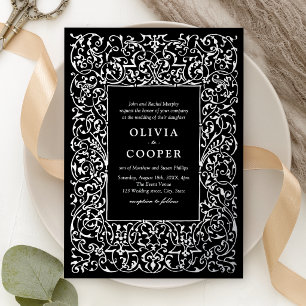 Invitación Con Relieve Metalizado Marco antiguo de plata vintage clásico boda