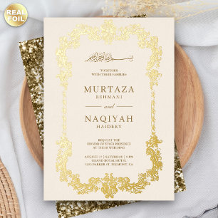 Invitación Con Relieve Metalizado Marco Antiguo Dorado Dorado Boda Musulmana