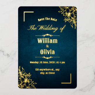 Invitación Con Relieve Metalizado Marco Antiguo Ornate Elegante boda salvar la fecha