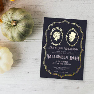 Invitación Con Relieve Metalizado Marco Antiguo Victoriano Calavera Fiesta de Hallow