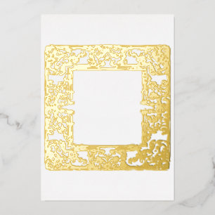 Invitación Con Relieve Metalizado Marco barroco de lámina dorada Glamurosa en blanco