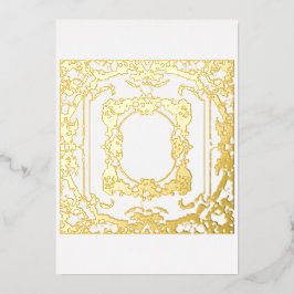 Invitación Con Relieve Metalizado Marco barroco dorado incansable en blanco