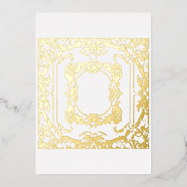 Invitación Con Relieve Metalizado Marco barroco dorado incansable en blanco (Anverso)