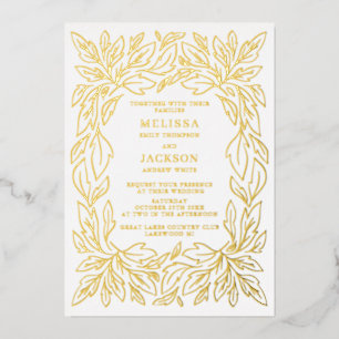 Invitación Con Relieve Metalizado Marco botánico moderno Boda elegante
