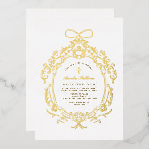 Invitación Con Relieve Metalizado Marco clásico vintage Bautizo Dorado