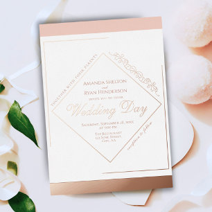 Invitación Con Relieve Metalizado Marco de Adorno Elegante Boda Dorado