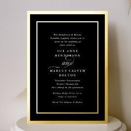 Invitación Con Relieve Metalizado Marco de boda clásico formal negro con ampersand
