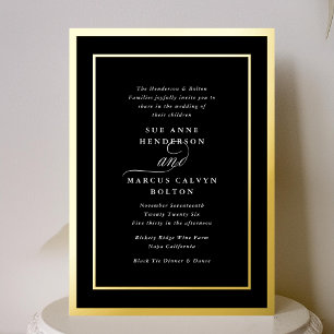 Invitación Con Relieve Metalizado Marco de boda clásico formal negro con ampersand