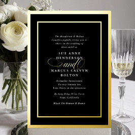 Invitación Con Relieve Metalizado Marco de Boda Formal Negro Premium con Ampersand d