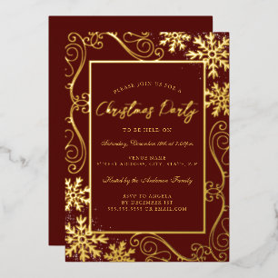 Invitación Con Relieve Metalizado Marco de copo de nieve de remolino rojo dorado Fie