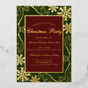 Invitación Con Relieve Metalizado Marco de copo de nieve de remolino rojo y verde Fi