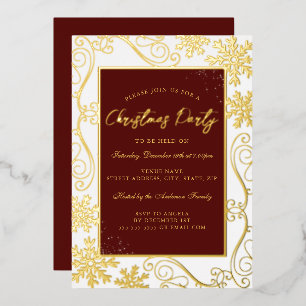 Invitación Con Relieve Metalizado Marco de copo de nieve remolino de oro rojo Fiesta