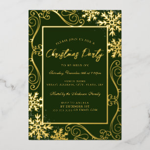 Invitación Con Relieve Metalizado Marco de copo de nieve remolino de oro verde Fiest