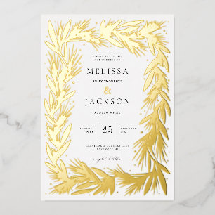 Invitación Con Relieve Metalizado Marco de corona de boda de invierno moderno